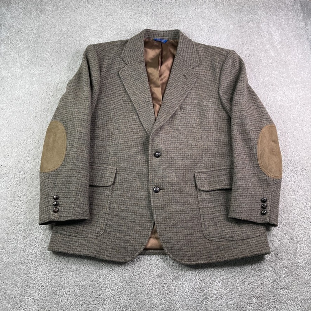 Vintage Pendleton Blazer Mens 44 Brown Wool Coat Jacket Elbow Patches USA Made
